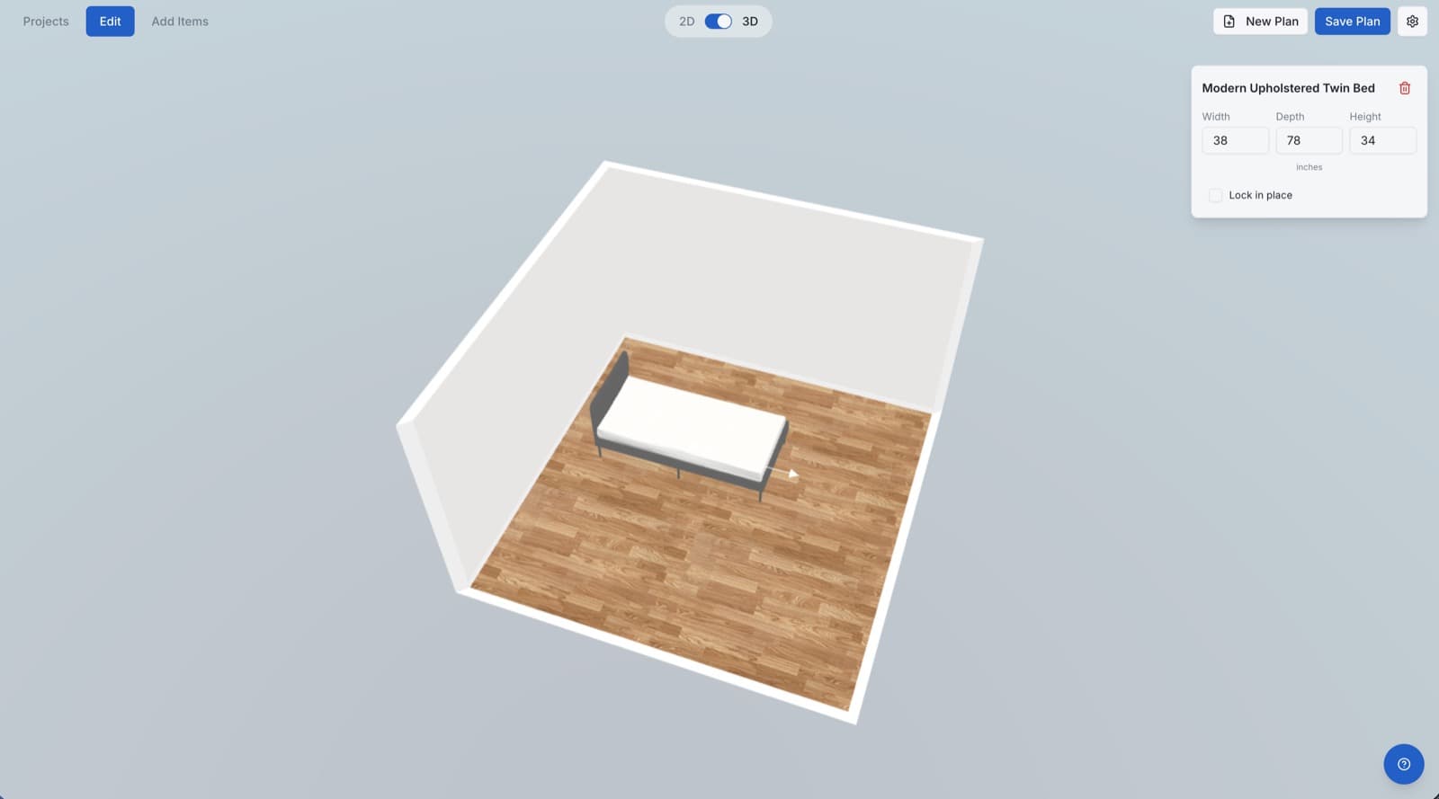 First-person view inside a 3D walkthrough generated from a floor plan